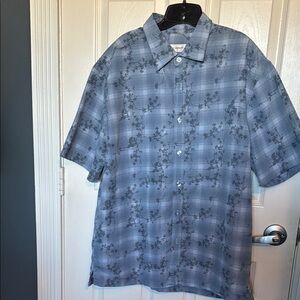 Michael Brandon Blue and Gray Casual Button Down Shirt